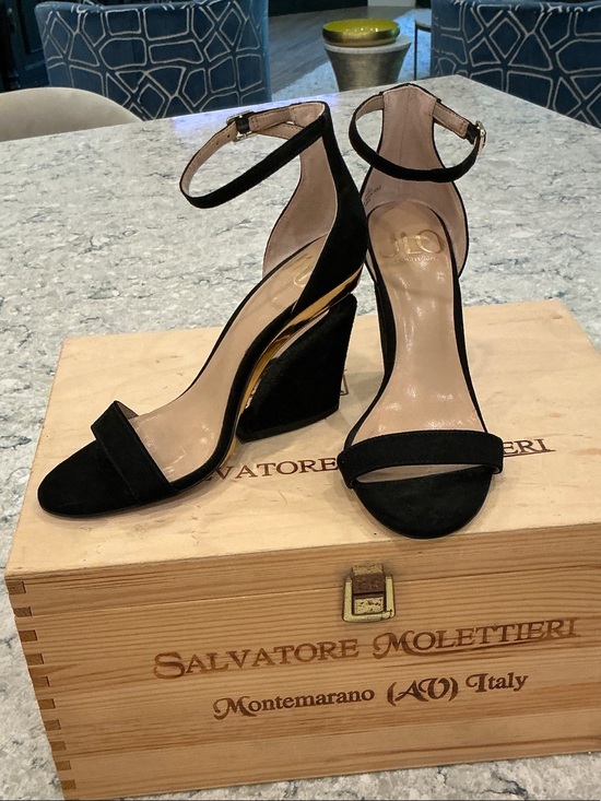 Jennifer Lopez Shoes - Jennifer Lopez Black Suede Ankle-Strap Block Heels